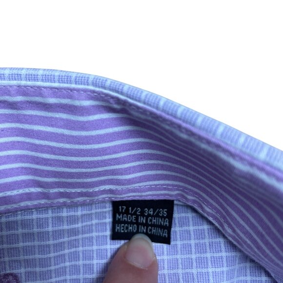 ENGLISH LAUNDRY DRESS SHIRT CHECK TEXTURED FLIP CUFF MENS SIZE 17.5 34/35 PURPLE - Picture 7 of 12